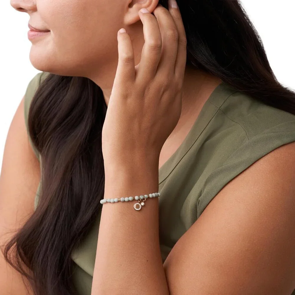Women's Rose Gold Stainless Steel Beaded Bracelet Calming Jewelry Gift